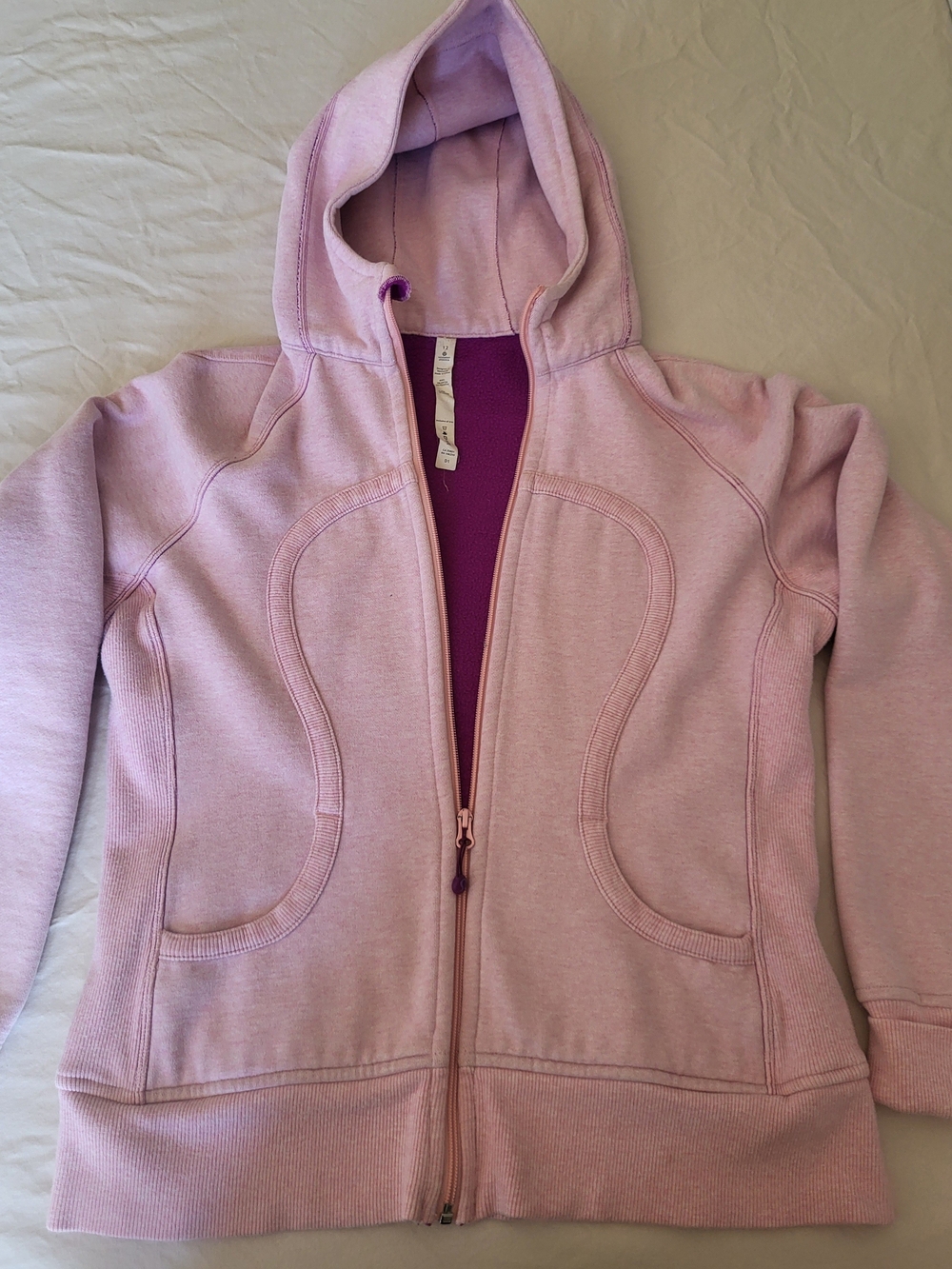 Lululemon Scuba Full Zip Hoodie Heathered Pink Lavender Size 12